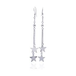 Sterling Silver Rhodium Plated Two Wire Dangling Solid Star Hook Earring dse00037