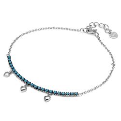 Sterling Silver Rhodium Plated Turquoise Stones With Hanging Hearts Bracelet - GMB00041BLK-T