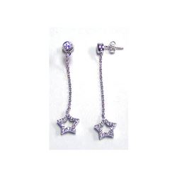 Sterling Silver Rhodium Plated CZ Wire Dangling Star Earring ste00057