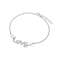 Sterling Silver Rhodium Plated Love Pearl Bracelet BGB00224