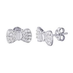 Sterling Silver Rhodium Plated CZ Bow Earrings - STE01014