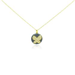 Sterling Silver Gold Plated & Matte Black Rhodium Finish Butterfly Clear CZ Round Pendant Necklace s