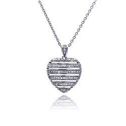 Sterling Silver Rhodium Plated CZ Heart Pendant Necklace stp00454