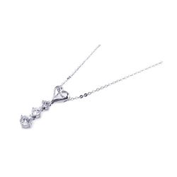 Sterling Silver Rhodium Plated Graduated Clear Open Heart CZ Necklace bgp00171