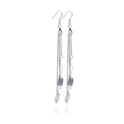 Sterling Silver Rhodium Plated Flat Wavy Marqui CZ Wire Dangling Earring ste00191