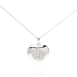 Sterling Silver Rhodium Plated Clear CZ Heart Pendant Necklace stp00787