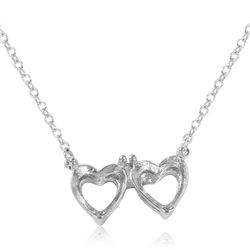 Sterling Silver Rhodium Plated Double Heart Mounting Necklace - BGP01082