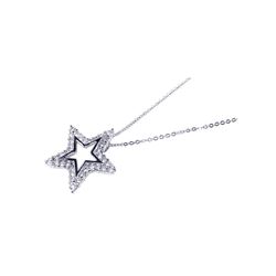 Sterling Silver Clear CZ Rhodium Plated Star Pendant Necklace bgp00089