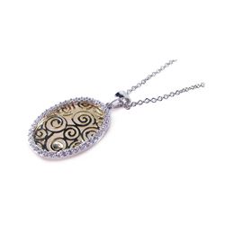 Sterling Silver Gold & Rhodium Plated Clear CZ Oval Pendant Necklace stp00656