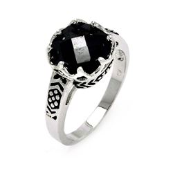 Rhodium Plated Brass Black CZ Crown Ring bbr00038