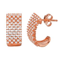 Sterling Silver Rose Gold Plated Thick Checkered CZ Huggies Earrings - ACE00083RGP