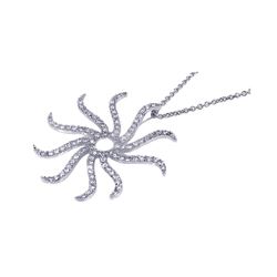 Sterling Silver Rhodium Plated CZ Abstract Sun Pendant Necklace stp00506