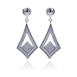 Sterling Silver Rhodium Plated Micro Pave Clear Open Sharp Marqui CZ Dangling Stud Earring ace00039