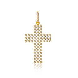 Sterling Silver Rose Gold Plated Open Checkered Cross CZ Pendant - ACP00093GP