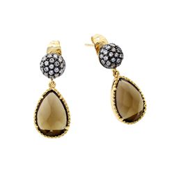 Sterling Silver Gold Rhodium Plated Teardrop Champagne Round Cluster Clear CZ Dangling Hook Earring 