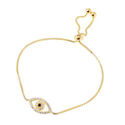 Sterling Silver Gold Plated CZ Evil Eye Tassel Bracelet - STB00522GP