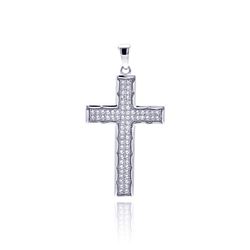 Sterling Silver Rhodium Plated Cross CZ Dangling Pendant acp00032