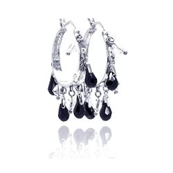 Sterling Silver Rhodium Plated Clear Black Teardrop Chandelier Dangling Earring bge00020