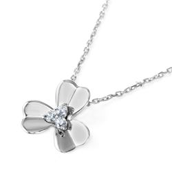 Sterling Silver 3 Petal Flower With CZ Center Pendant Necklace BGP00577