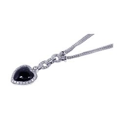 Sterling Silver Rhodium Plated Black Heart CZ DanglingNecklace stp00590