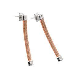 Sterling Silver Rhodium & Rose Gold Plated Long Dangling Stud Earrings ECE001RGP