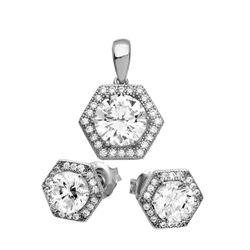 Sterling Silver Rhodium Plated 6 Sized Halo Pendant And Earrings Set - GMS00023RH