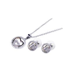 Sterling Silver Rhodium & Gold Plated Heart Clear Open CZ Stud Earring & Necklace Set bgs00028