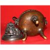 Image 1 : Ancient 18th Cty Chinese Bronze Tripod Censer with Cover 8x7", 3-lbs