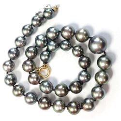 18K Gold 15-10mm Black Tahitian Pearl Baroque Strand Necklace