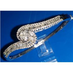 Certified 14K Gold & Diamond Cuff Bangle Bracelet 22gr