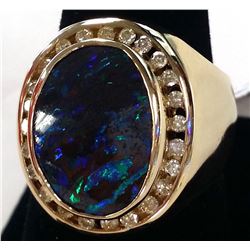 Fine 14K Gold 12-ct Black Opal & Diamond Ring 20-gr