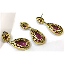 22K Gold/SS 33.30ctw Natural Diamond & Ruby Jewelry Set (3-pcs)