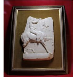 Antique Italian Roman God on Trojan Horse Marble Carving 28x22", 18-lbs