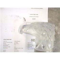 French Lalique Crystal Eagle Head Paperweight Sculpture w. Doc 6" inches