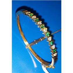 Certified 14K Gold Diamond & Emerald Cuff Bangle Bracelet 20gr