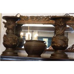 Monumental Pair of Elaborate c1880c Japanese Gilt Bronze Temple Vases