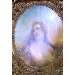 Antique Circa 1800 Century Oil Painting by Greuze: Heavenly Expression 40x33"