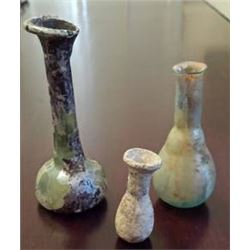Ancient Aqua Roman Bactrian Glass Tea Bottles & Ointment Jars (Set) w. Patina