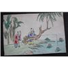 Image 2 : Rare Signed Old Chinese Romantic Landscape Scenes Painted on Porcelain Plaque Set 12x8"