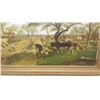 Image 2 : Antique Signed Oil on Canvas: Farmhouse Setting with Cows Grazing 22x21", 4-lbs