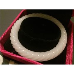 Certified Chinese White Carved Jade Bangle