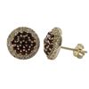 Image 1 : Gold Plated Sterling Silver 10.5Mm Round Circle, Garnet CZ With White CZ Border, Post Stud Earrings 