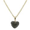 Grey Crystal Heart Pendant Gold Tone Sterling Silver Bail
