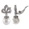 Image 1 : White 10Mm Shell Pearl Dangling, Rhodium Plated Sterling Silver CZ Clip Earrings, 1.04&Quot;