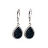 Image 1 : Rhodium Plated Sterling Silver, 12X15.5Mm Teardrop, Blue 8.5X11.5Mm Druzy Natural Stone With CZ Bore