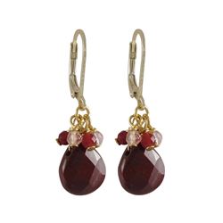 Red Jasper Combination Semi Precious Stones On Gold Plated  Brass Lever Back Earrings-1.42"