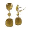 Image 1 : Citrine Cat's Eye Semi Precious Stone, Set In Gold Plated Sterling Silver With CZ Border, Post Clip 