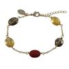 Image 1 : Smoky And Carnelian Combination Semi Precious Stones On Gold Plated Brass Chain Bracelet, 6.5