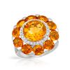 Image 1 : Floral Round Prong-Set Citrine Diamond Ring In 14K White Gold | 320079