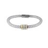 Image 1 : Silver Color Mesh With Beads Bracelet. 3 Round Rondells With White Czs.-7